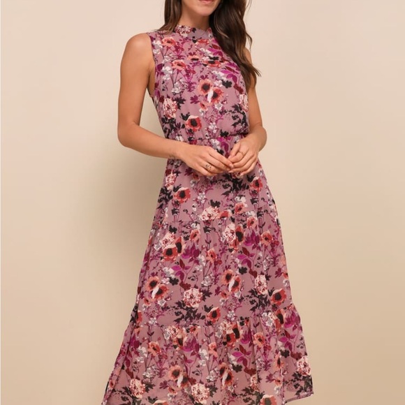 Lulu’s In My Dreams Mauve Floral Print Midi Dress - Small - Picture 3 of 3